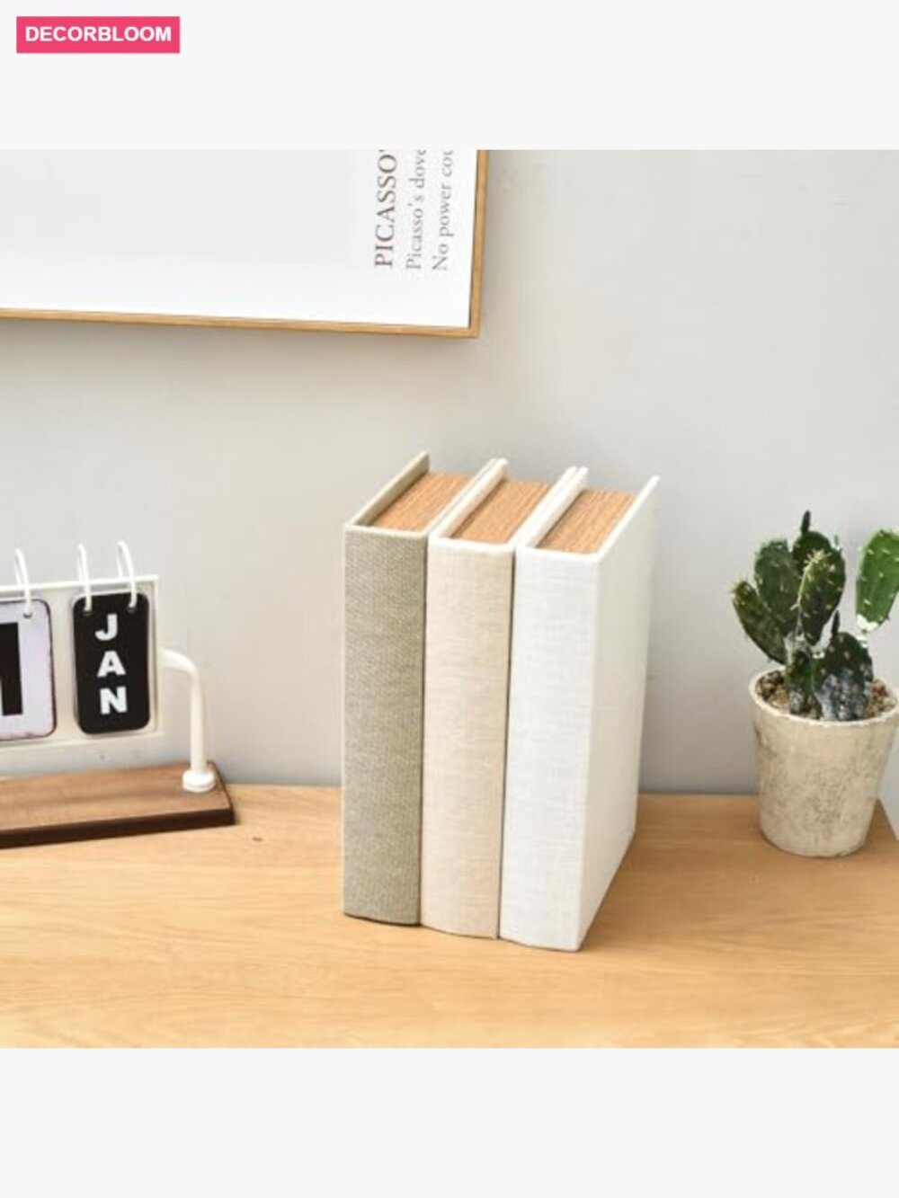 Set of 3 Decorative Faux Book Boxes with Linen and Wood - Picture 4 of 7